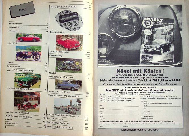 Inhaltsverzeichnis Oldtimer Markt 09/1986