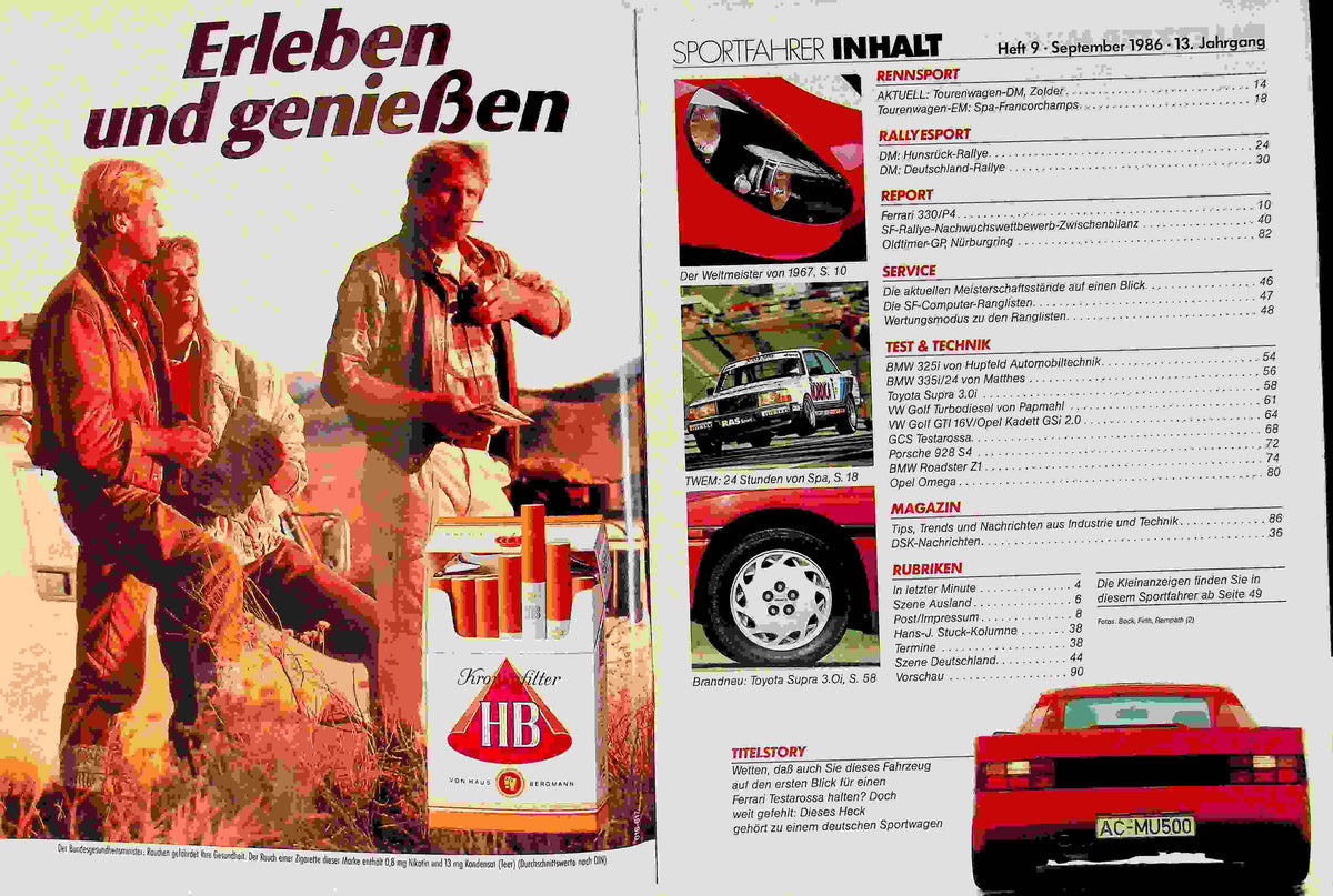 Inhaltsverzeichnis Sport Fahrer 09/1986