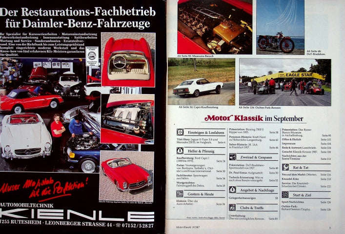 Inhaltsverzeichnis Motor Klassik 09/1987