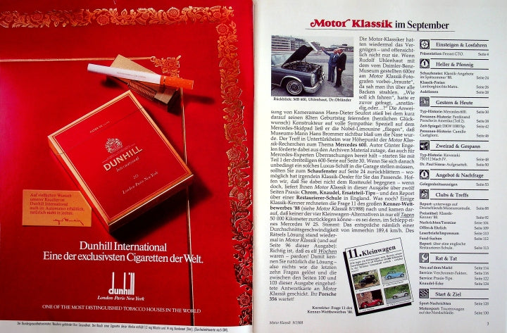 Inhaltsverzeichnis Motor Klassik 09/1988