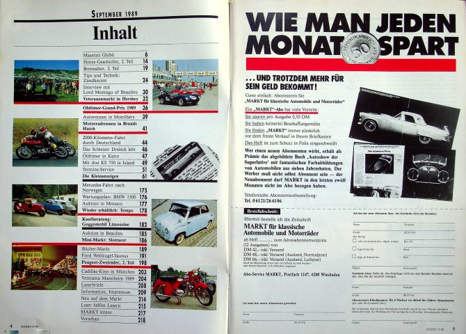 Inhaltsverzeichnis Oldtimer Markt 09/1989