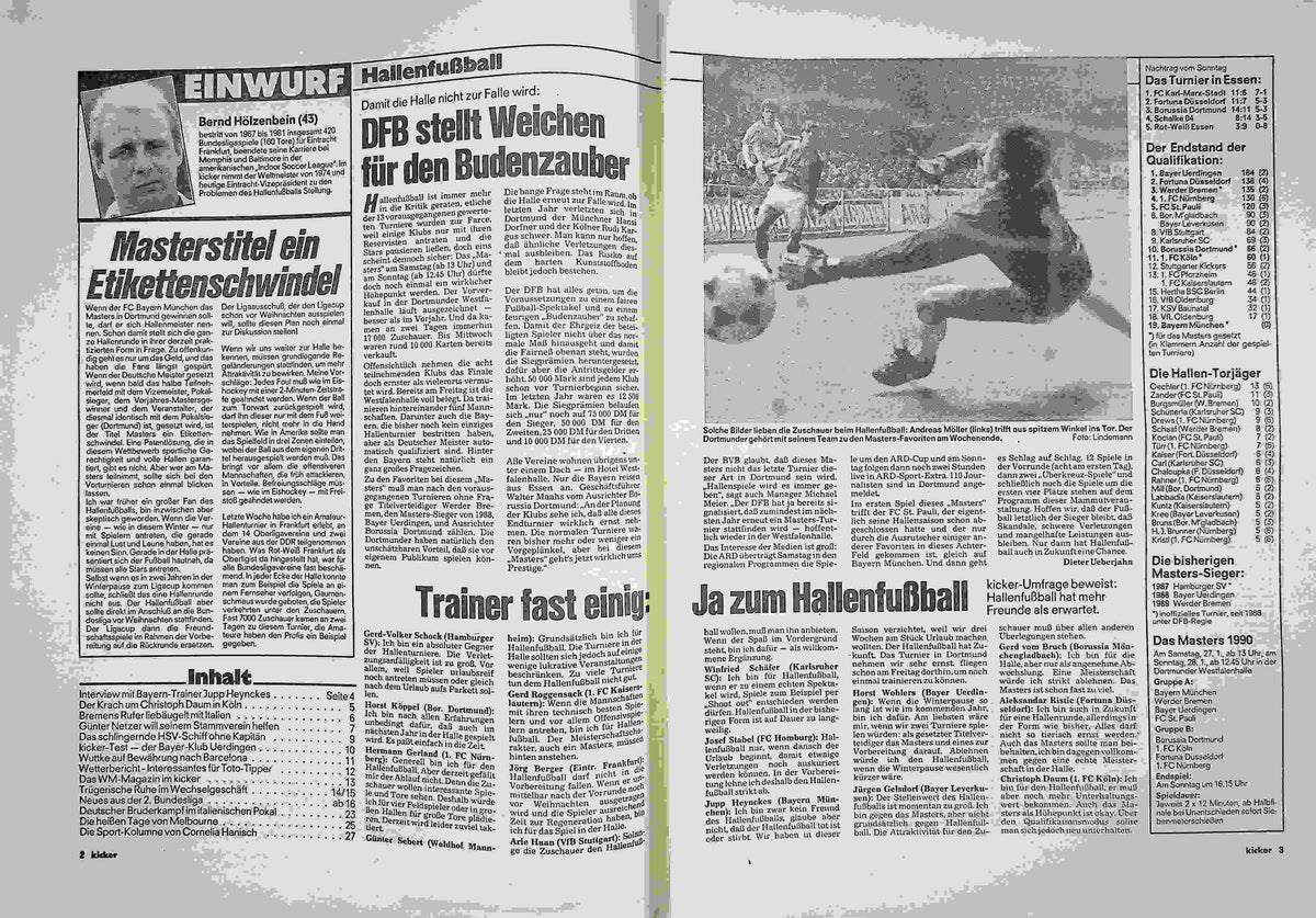 Inhaltsverzeichnis Kicker 09/1990