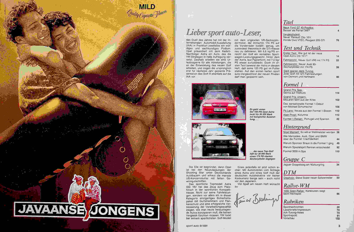 Inhaltsverzeichnis Sport Auto 09/1991