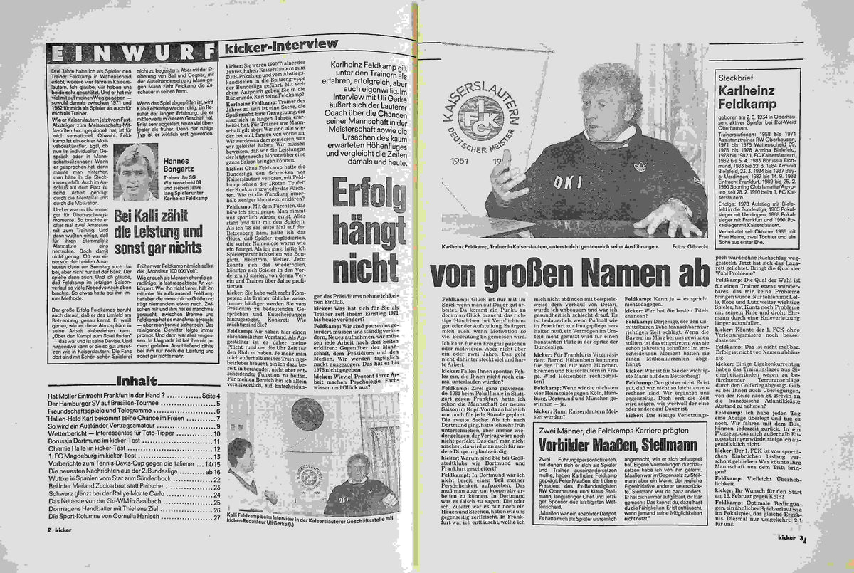 Inhaltsverzeichnis Kicker 09/1991
