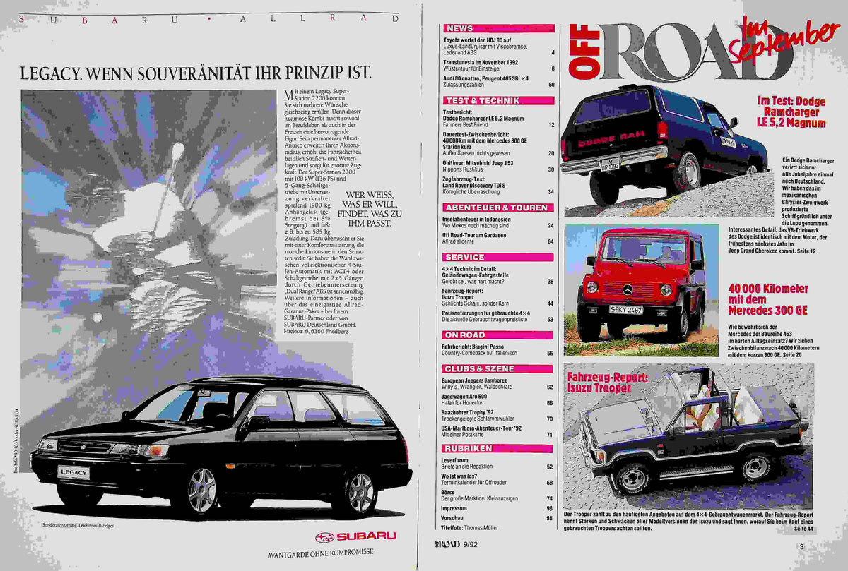 Inhaltsverzeichnis Offroad 09/1992