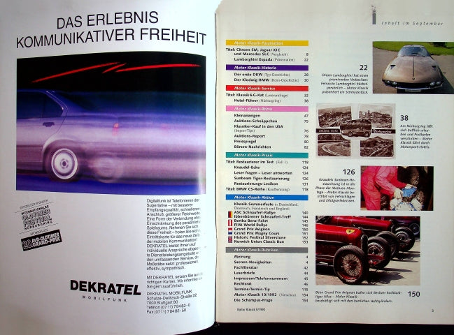 Inhaltsverzeichnis Motor Klassik 09/1992