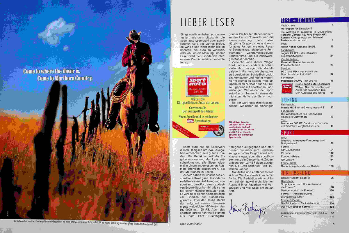 Inhaltsverzeichnis Sport Auto 09/1992