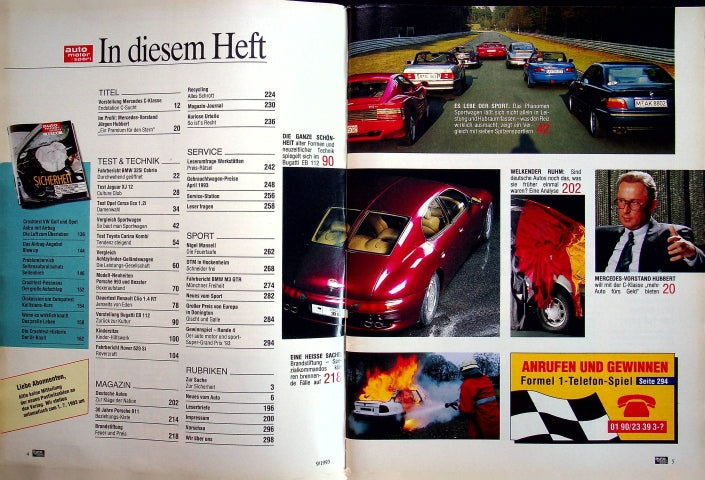 Inhaltsverzeichnis Auto Motor und Sport 09/1993