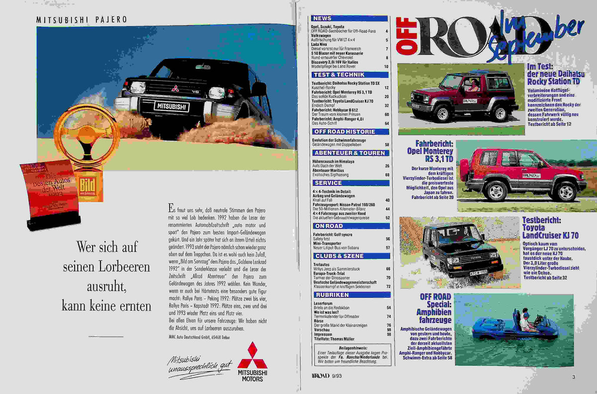 Inhaltsverzeichnis Offroad 09/1993