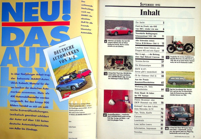 Inhaltsverzeichnis Oldtimer Praxis 09/1993
