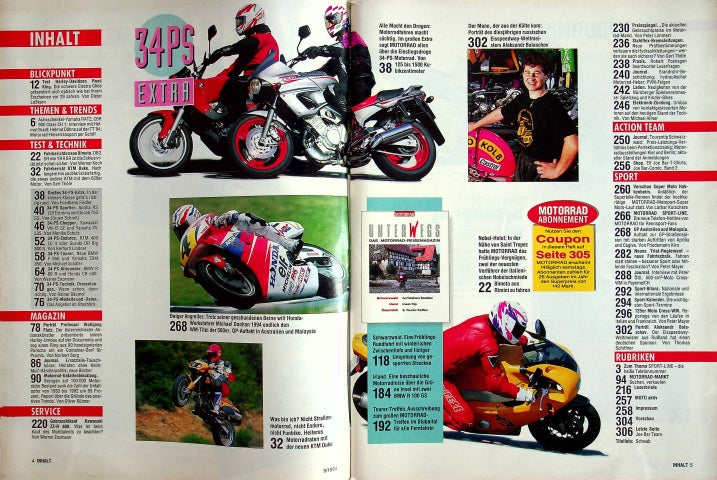 Inhaltsverzeichnis Motorrad 09/1994