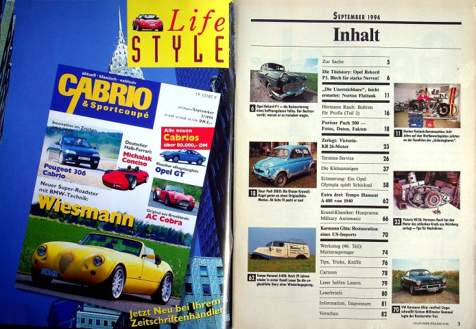 Inhaltsverzeichnis Oldtimer Praxis 09/1994