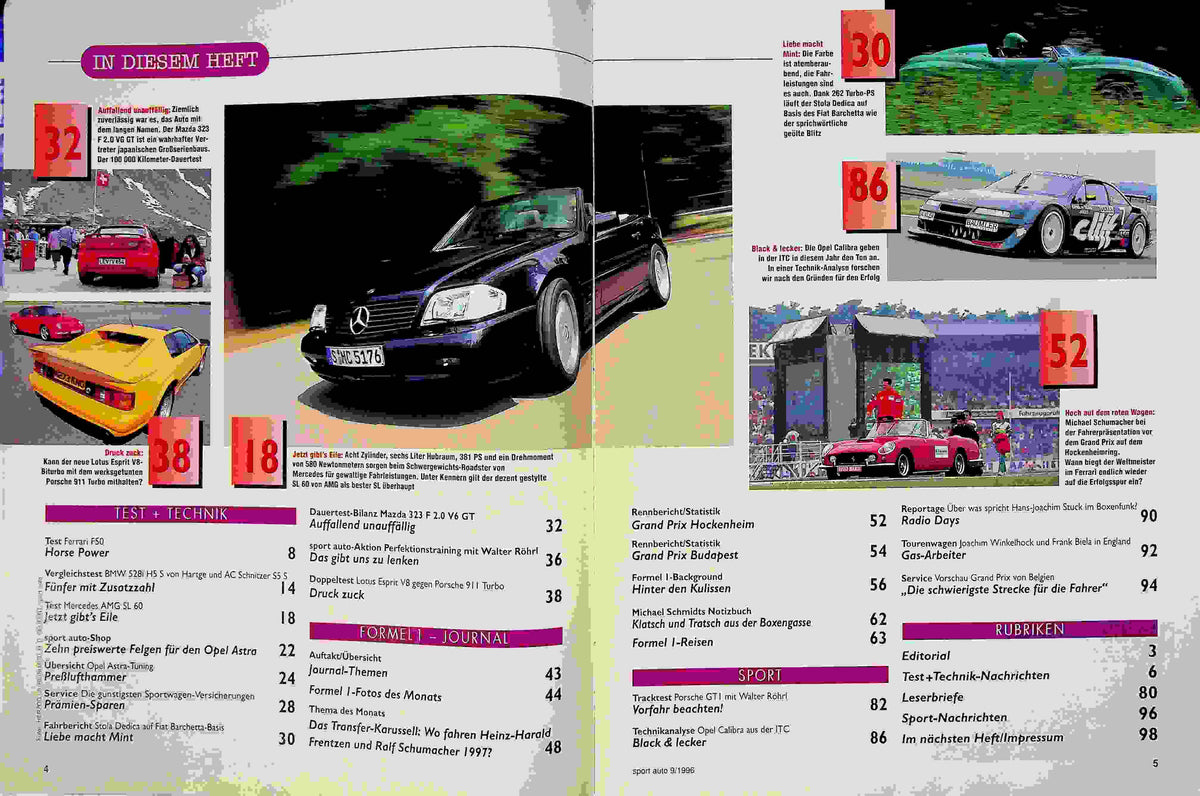 Inhaltsverzeichnis Sport Auto 09/1996