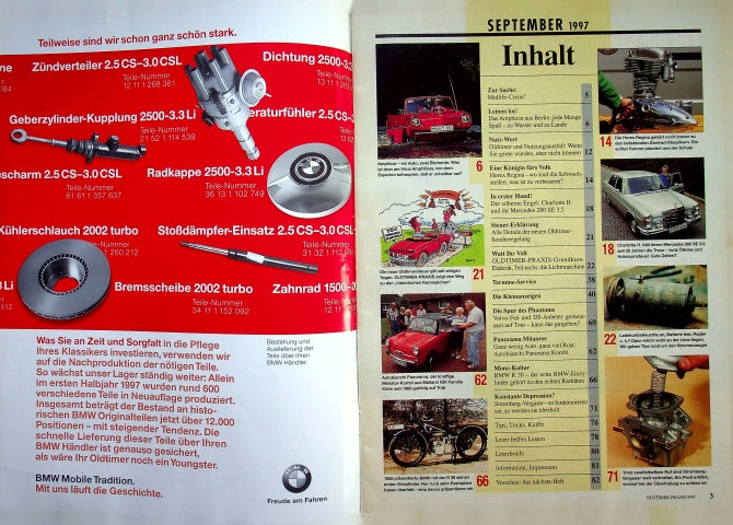 Inhaltsverzeichnis Oldtimer Praxis 09/1997