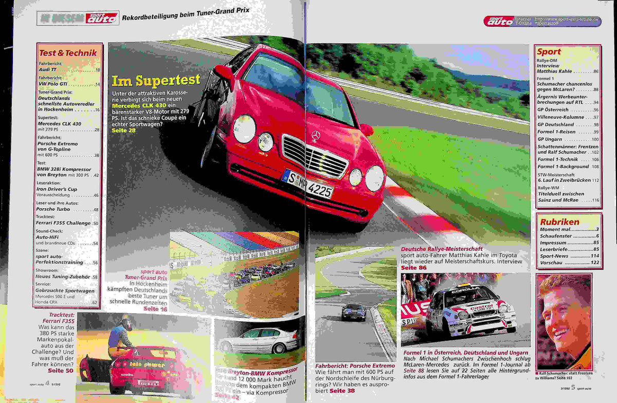 Inhaltsverzeichnis Sport Auto 09/1998