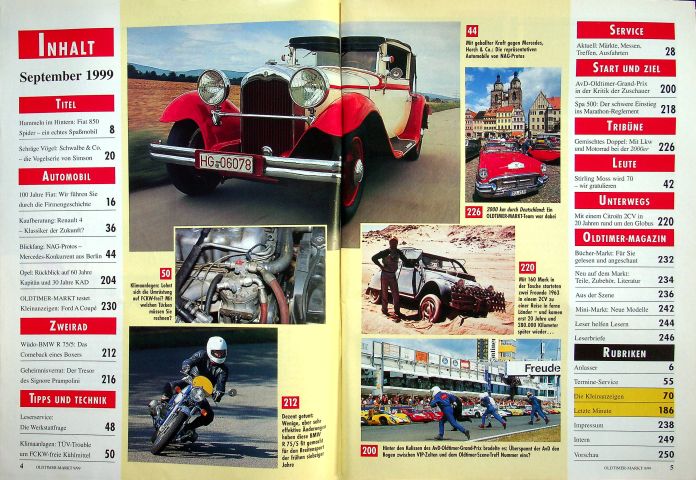 Inhaltsverzeichnis Oldtimer Markt 09/1999