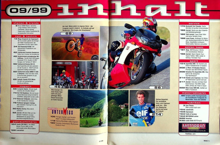 Inhaltsverzeichnis Motorrad 09/1999