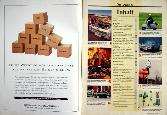 Inhaltsverzeichnis Oldtimer Praxis 09/1999