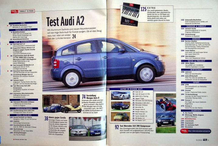 Inhaltsverzeichnis Auto Motor und Sport 09/2000