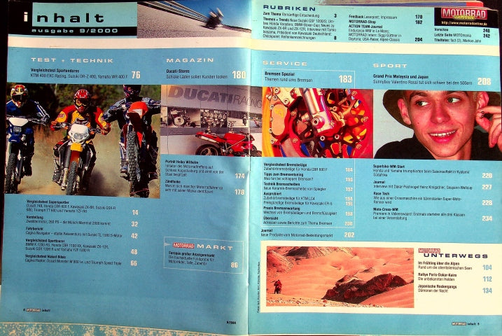 Inhaltsverzeichnis Motorrad 09/2000