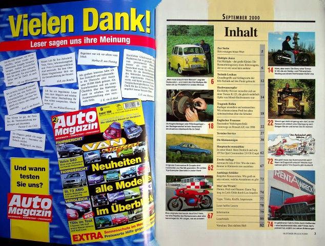 Inhaltsverzeichnis Oldtimer Praxis 09/2000