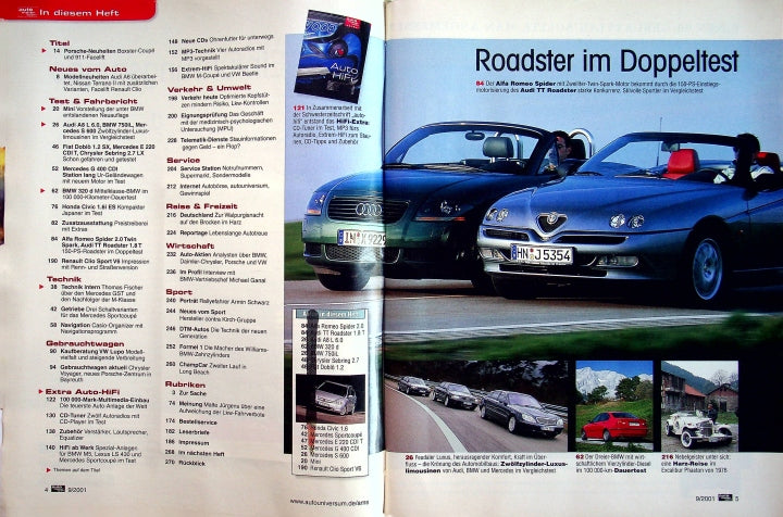 Inhaltsverzeichnis Auto Motor und Sport 09/2001