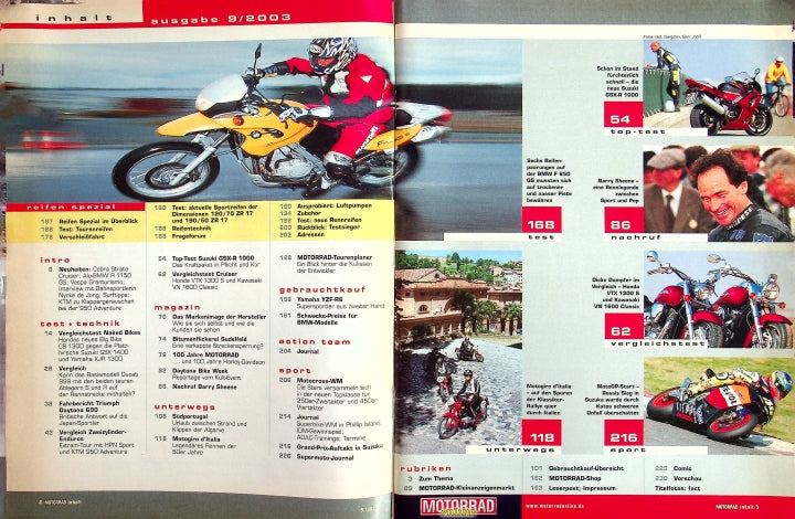 Inhaltsverzeichnis Motorrad 09/2003