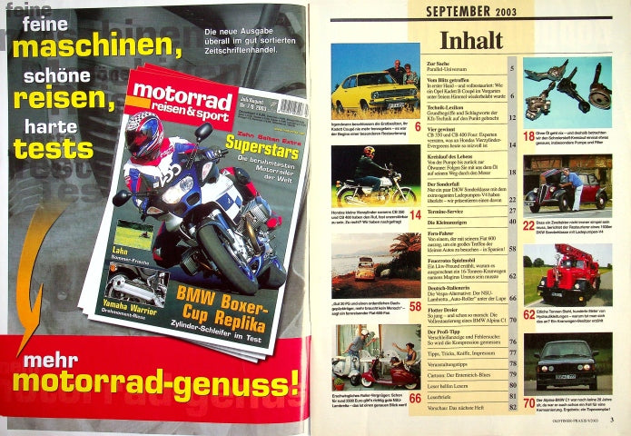 Inhaltsverzeichnis Oldtimer Praxis 09/2003