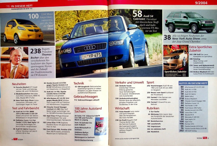 Inhaltsverzeichnis Auto Motor und Sport 09/2004