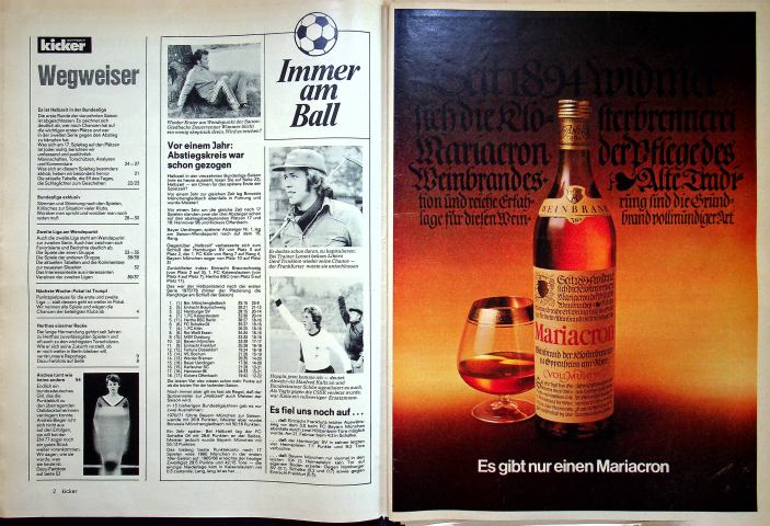 Inhaltsverzeichnis Kicker 100/1976