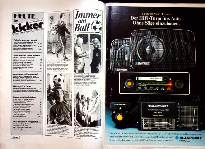 Inhaltsverzeichnis Kicker 100/1978