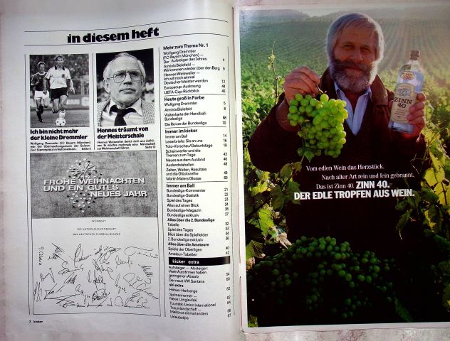 Inhaltsverzeichnis Kicker 100/1981