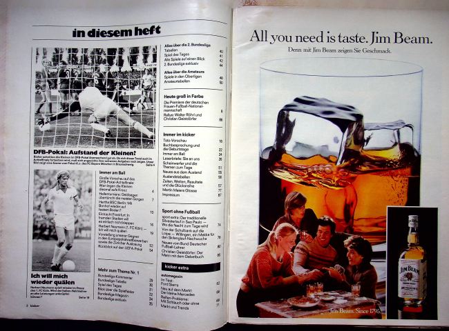 Inhaltsverzeichnis Kicker 100/1982