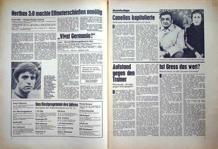 Inhaltsverzeichnis Kicker 101/1970