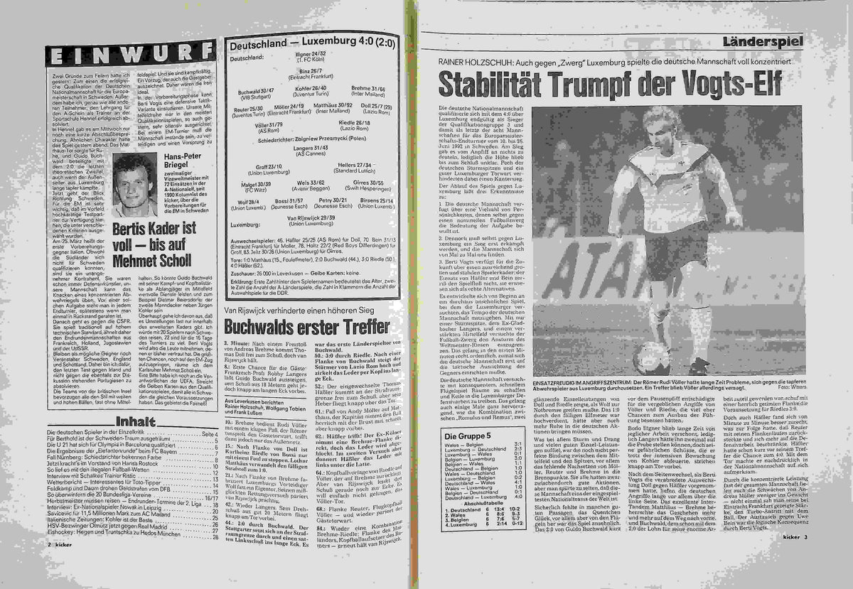 Inhaltsverzeichnis Kicker 101/1991
