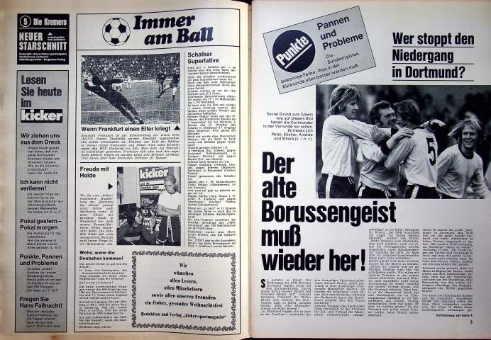 Inhaltsverzeichnis Kicker 102/1971