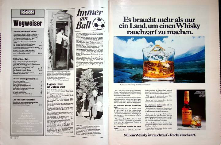 Inhaltsverzeichnis Kicker 102/1977