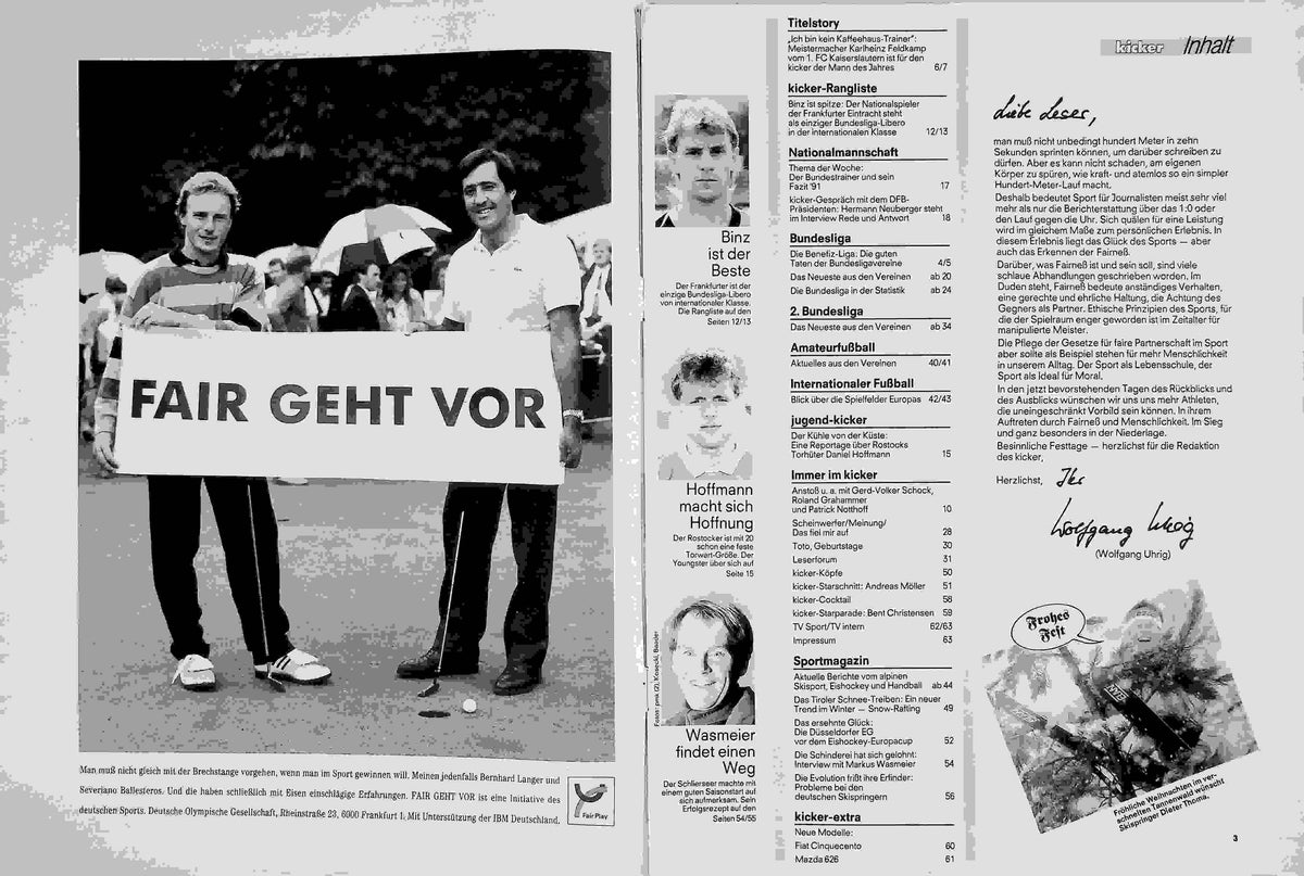 Inhaltsverzeichnis Kicker 102/1991