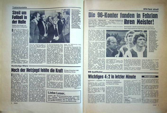 Inhaltsverzeichnis Kicker 103/1973