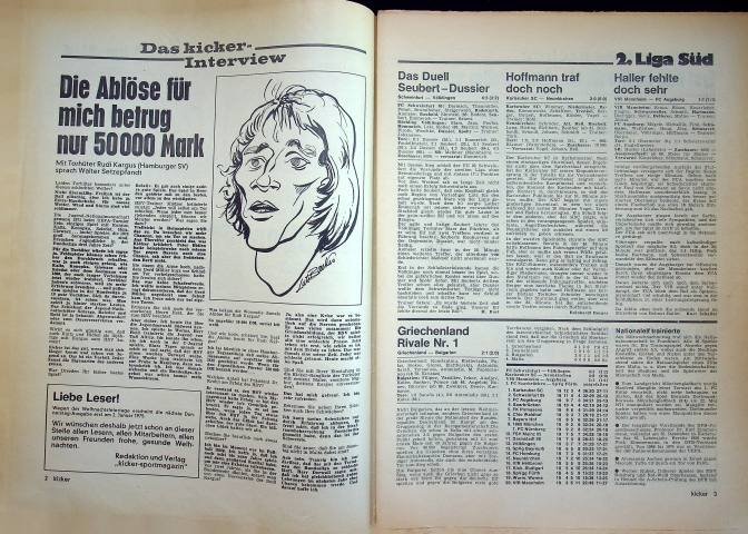 Inhaltsverzeichnis Kicker 103/1974