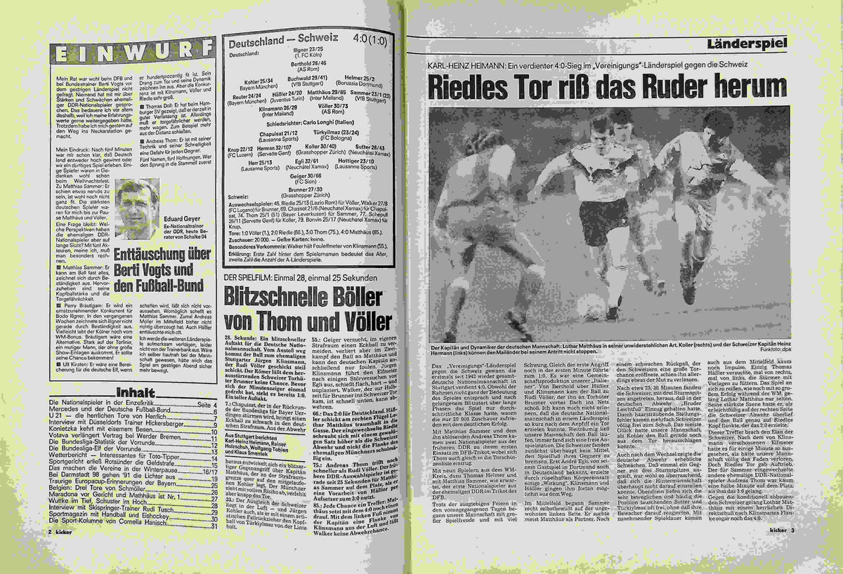 Inhaltsverzeichnis Kicker 103/1990
