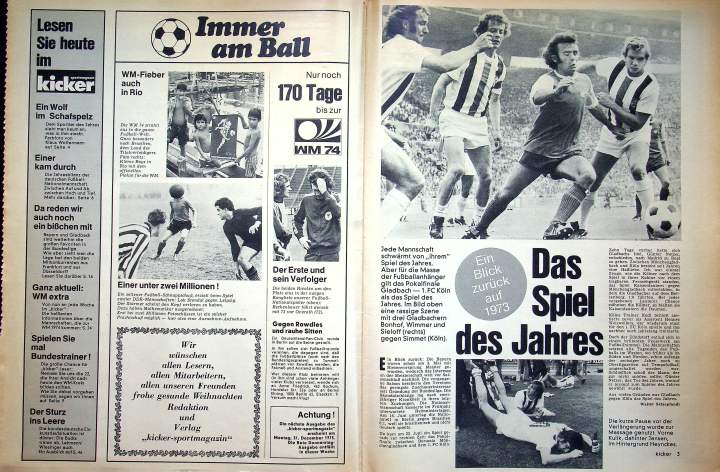 Inhaltsverzeichnis Kicker 104/1973