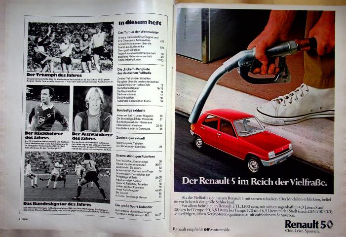 Inhaltsverzeichnis Kicker 104/1980