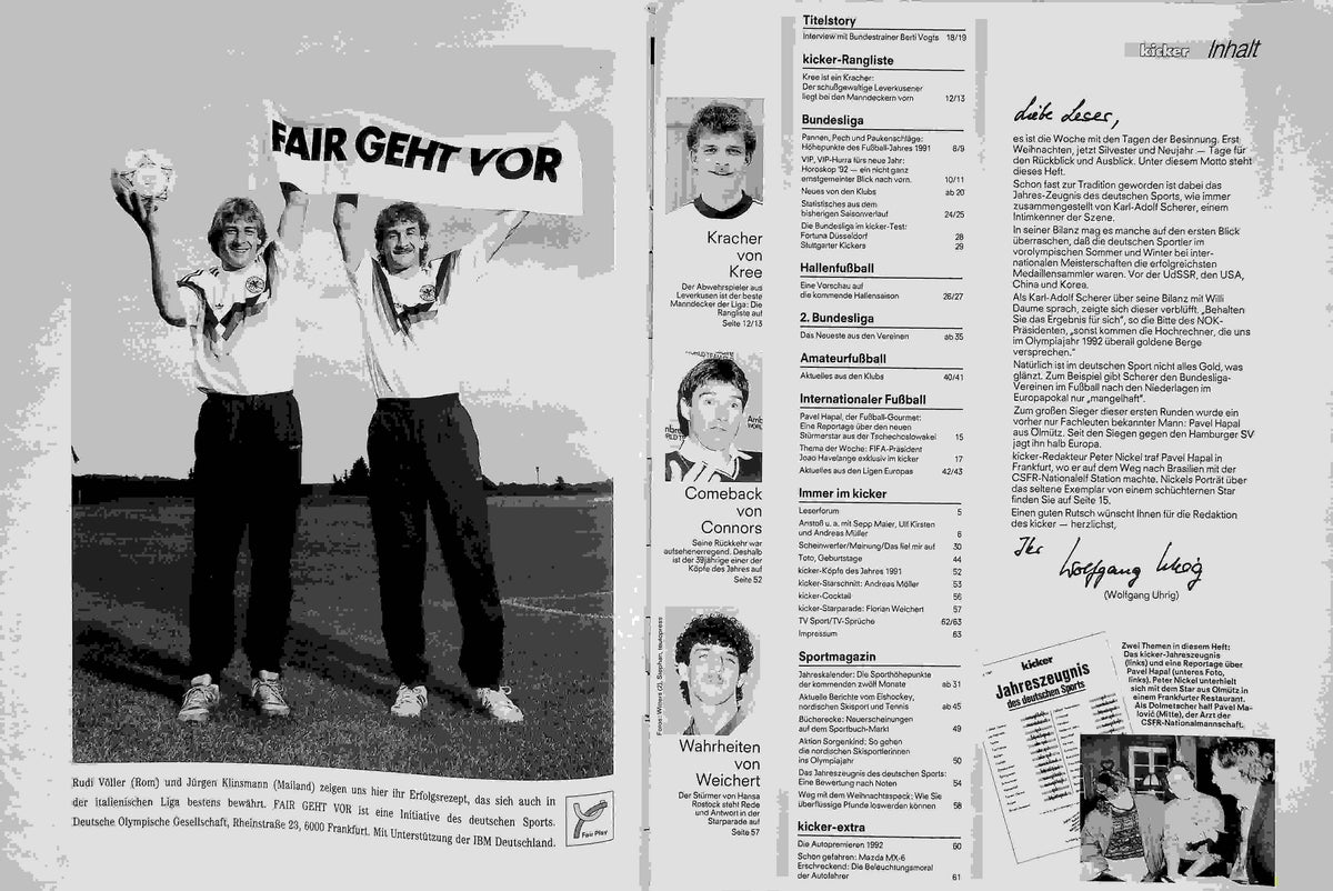 Inhaltsverzeichnis Kicker 104/1991