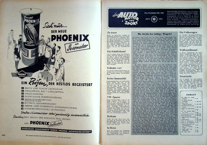 Inhaltsverzeichnis Auto Motor und Sport 10/1951