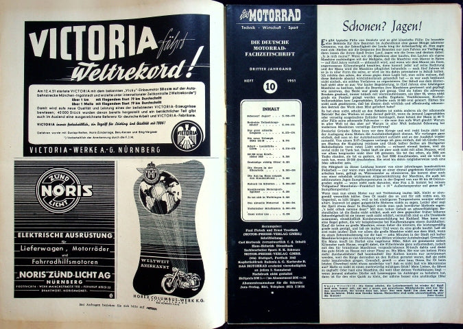 Inhaltsverzeichnis Motorrad 10/1951