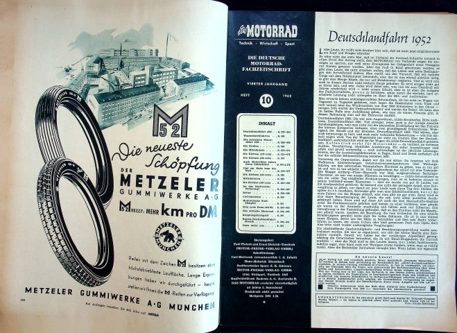 Inhaltsverzeichnis Motorrad 10/1952