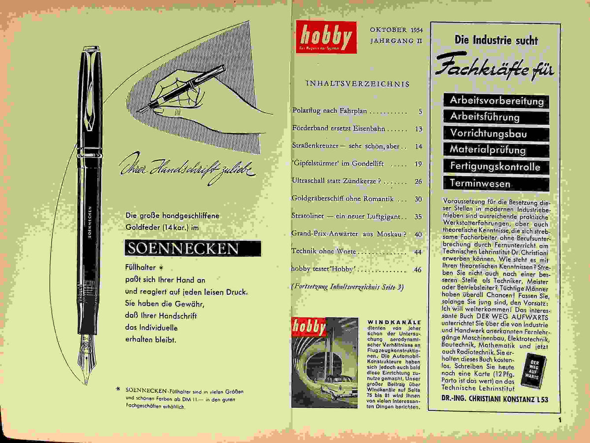 Inhaltsverzeichnis Hobby 10/1954
