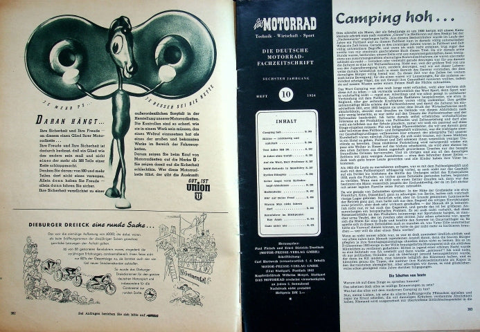 Inhaltsverzeichnis Motorrad 10/1954
