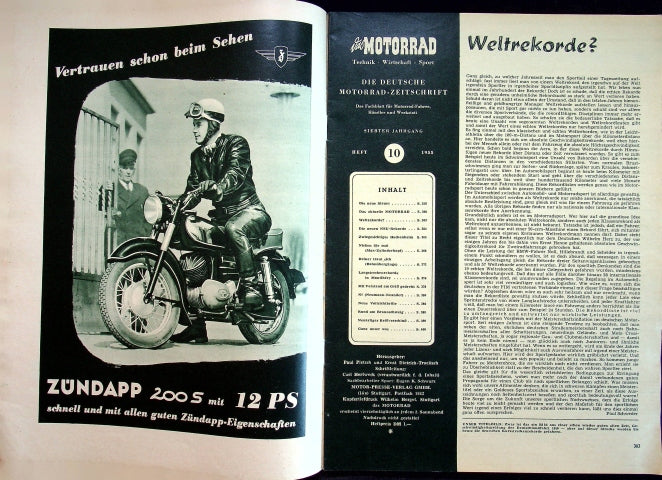 Inhaltsverzeichnis Motorrad 10/1955